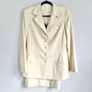 90s Vintage CHANEL Size 42 • Cream Silk Skirt Suit Set.